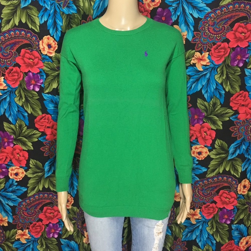 WOMEN’S POLO RALPH LAUREN TOP LONG SHIRT GREEN LARGE 12-14